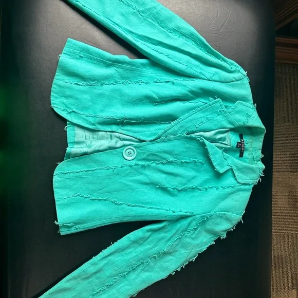 Insight Teal Jacket with Distressed Edges - Picture 1 of 3